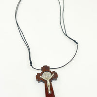 Wood Benedictine Crucifix Necklace 1 3/4" - Unique Catholic Gifts