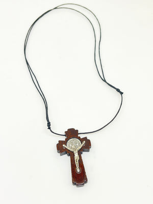 Wood Benedictine Crucifix Necklace 1 3/4