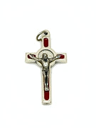 Saint Benedict Silver Tone and Red Enamel Crucifix medal 1 1/2" - Unique Catholic Gifts