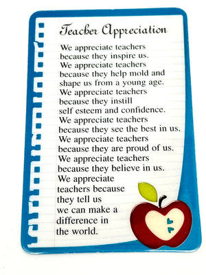 Laminated Teacher Appreciation Card 3 /14 x 2 1/4