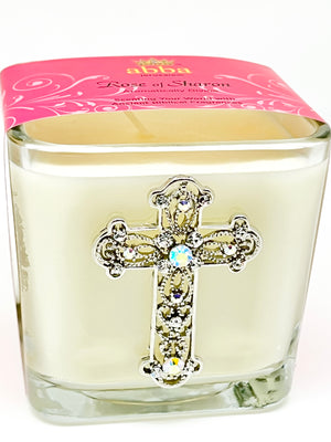 Rose of Sharon Jeweled Cross Candle  3 1/2