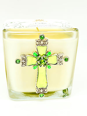 Cedar Jeweled Cross Candle  3 1/2