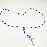 Our Lady of Fatima Blue and Clear Crystal Rosary - Unique Catholic Gifts