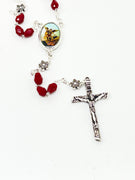St. Michael Chaplet Silver with Ruby Red Crystal Beads