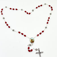St. Michael Chaplet Silver with Ruby Red Crystal Beads - Unique Catholic Gifts