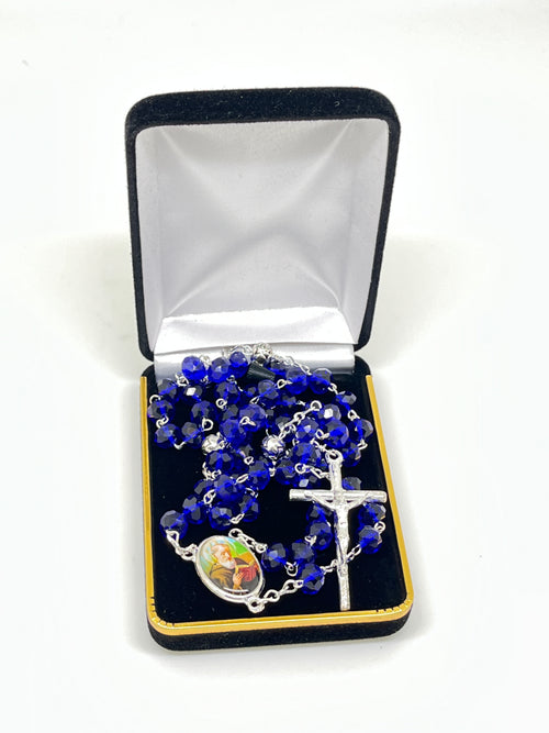 St. Benedict Crystal Rosary Deep Blue - Unique Catholic Gifts