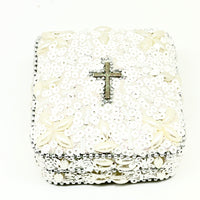 Pearl and Cross Rosary Box (Square) - Unique Catholic Gifts