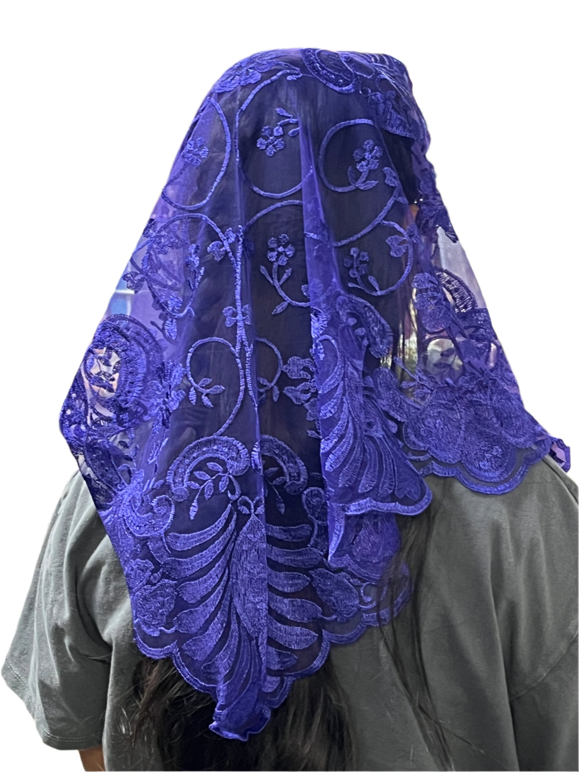 Grape Purple Jacinta Lace Mantilla Chapel Spanish Veil 51" - Unique Catholic Gifts