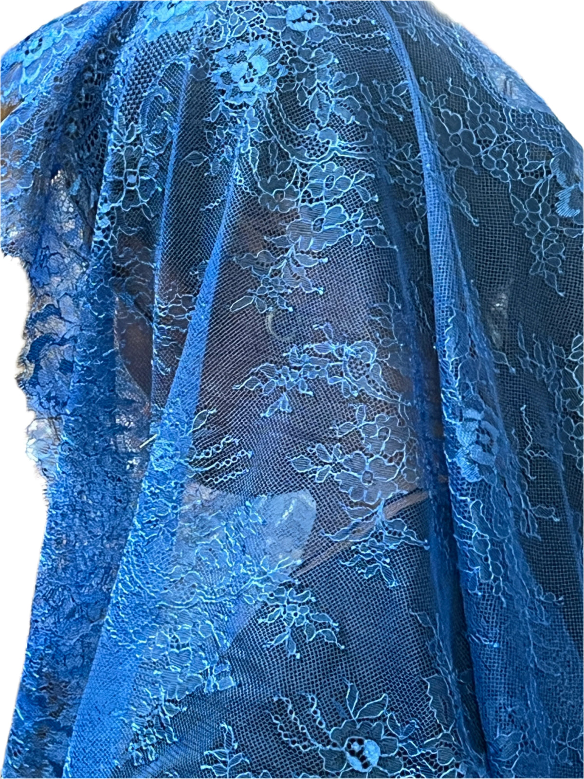 Arabic Blue Sarah Half Circle Lace Mantilla Chapel Spanish Veil 61" - Unique Catholic Gifts