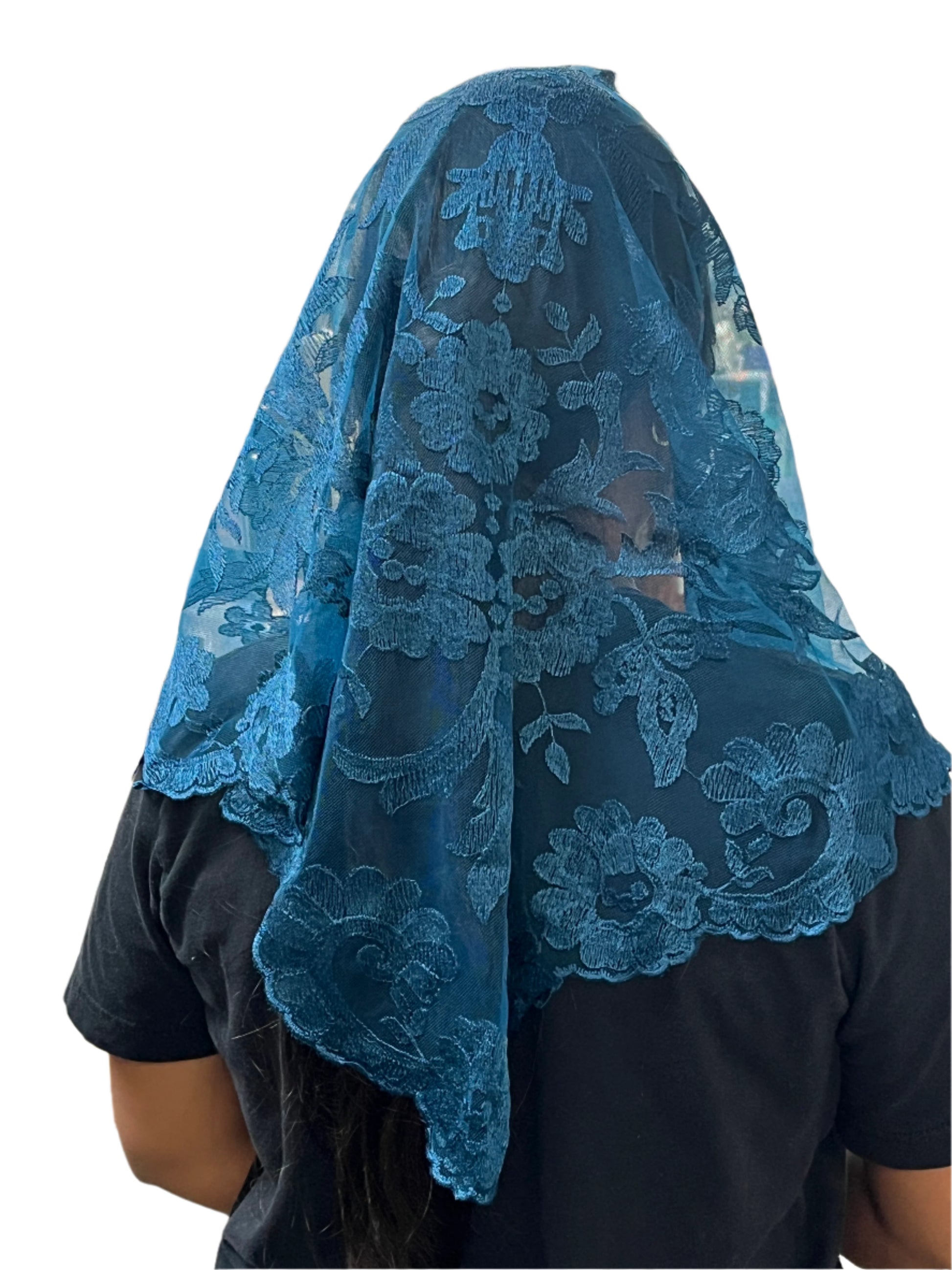 Peacock Olivia Lace Mantilla Chapel Spanish Veil 51" - Unique Catholic Gifts