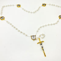 Divine Mercy Silver and Gold Two Tone and White Pearl Rosary - Unique Catholic Gifts