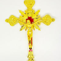 Gold with Red Background Wall Crucifix 9" - Unique Catholic Gifts