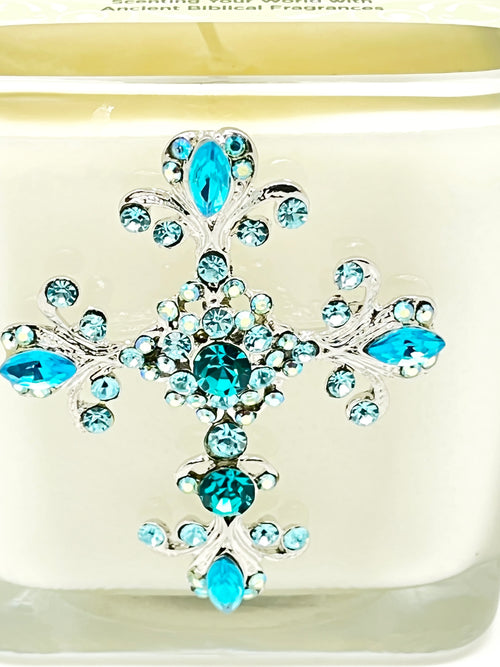Hyssop Jeweled Cross Candle  3 1/2" - Unique Catholic Gifts