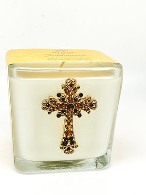 Frankincense Jeweled Cross Candle  3 1/2
