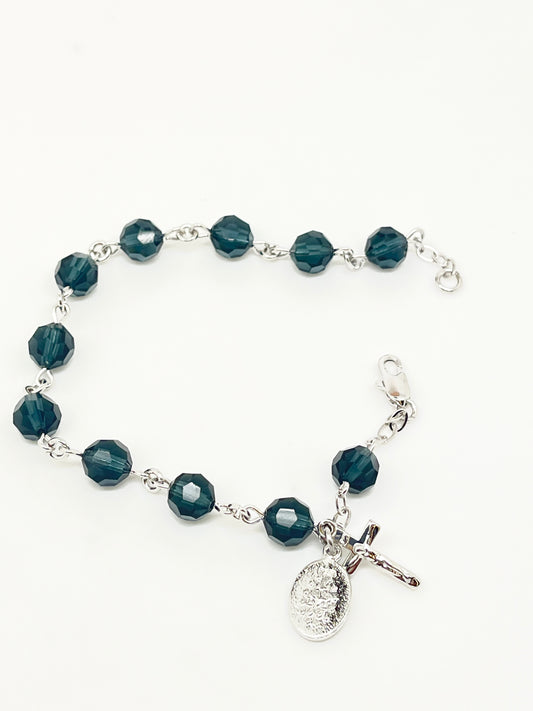 Austrian Crystal Blue Montana Rosary Bracelet 7MM - Unique Catholic Gifts