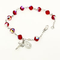 Austrian Crystal Ruby Rosary Bracelet 7MM - Unique Catholic Gifts