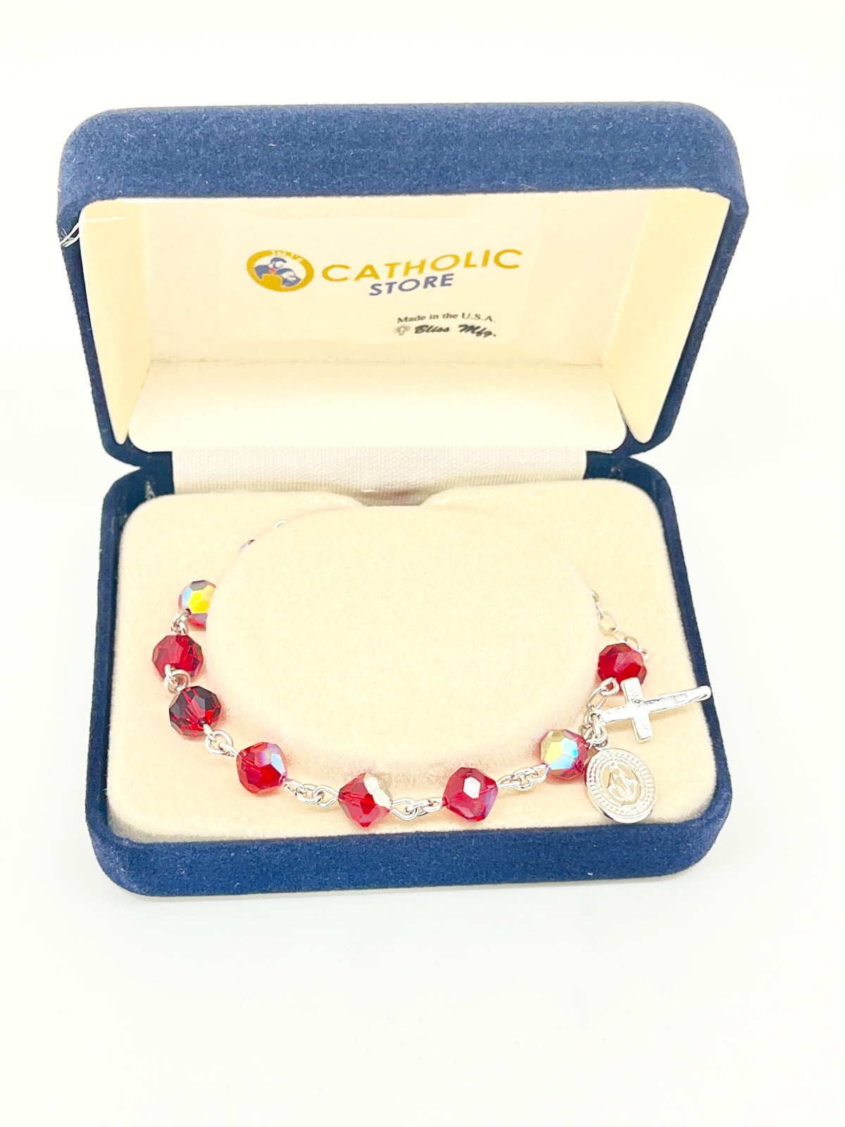 Austrian Crystal Ruby Rosary Bracelet 7MM - Unique Catholic Gifts