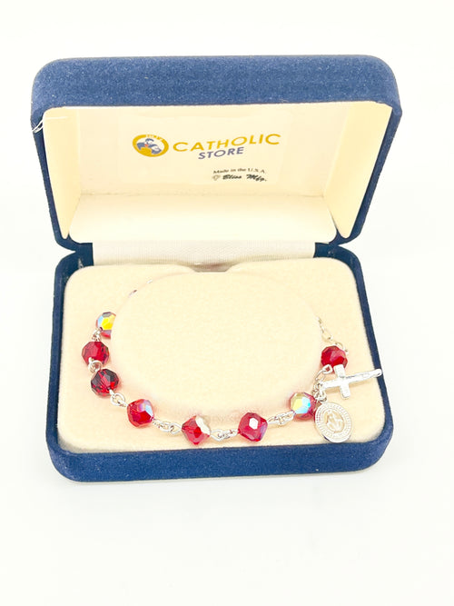 Austrian Crystal Ruby Rosary Bracelet 7MM - Unique Catholic Gifts