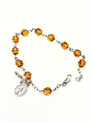 Austrian Crystal Topaz Rosary Bracelet 7MM - Unique Catholic Gifts