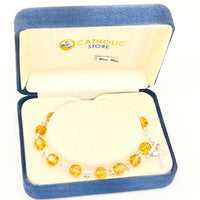 Austrian Crystal Topaz Rosary Bracelet 7MM - Unique Catholic Gifts