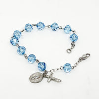 Austrian Crystal Aqua Blue Rosary Bracelet 7MM - Unique Catholic Gifts