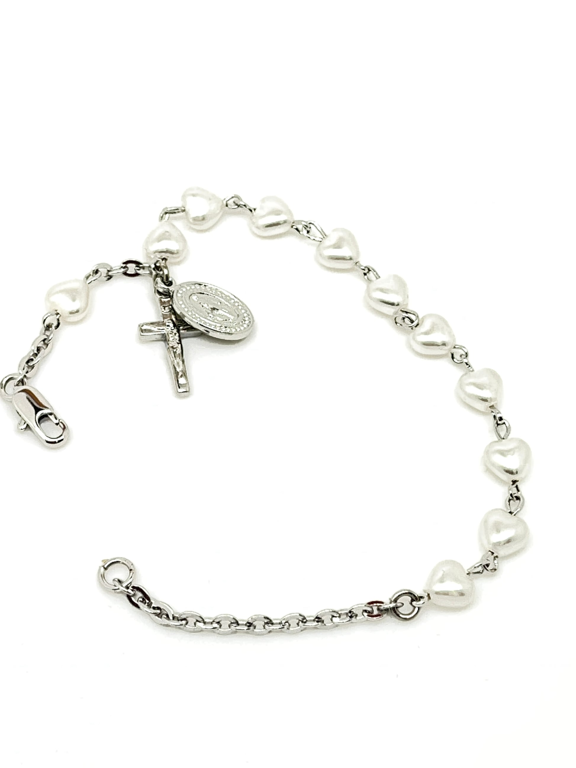 White Heart Rosary Bracelet - Unique Catholic Gifts