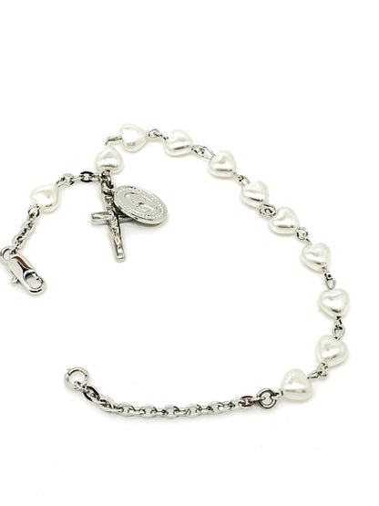 White Heart Rosary Bracelet - Unique Catholic Gifts