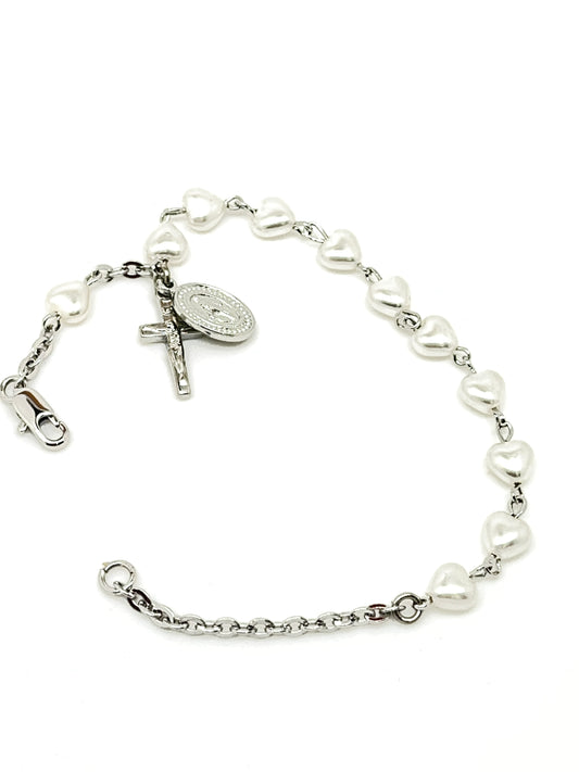 White Heart Rosary Bracelet - Unique Catholic Gifts