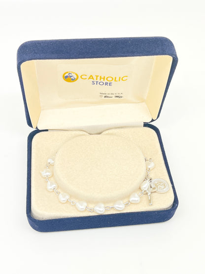White Heart Rosary Bracelet - Unique Catholic Gifts