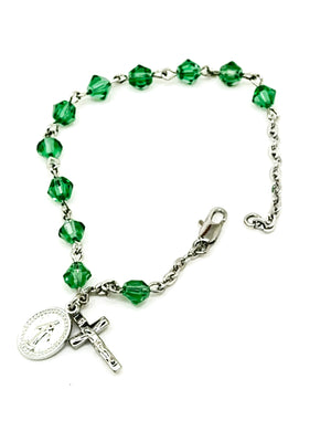 Emerald Rundell Crystal Rosary Bracelet 6MM - Unique Catholic Gifts
