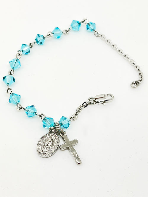Aqua Rundel Crystal Rosary Bracelet 5MM - Unique Catholic Gifts