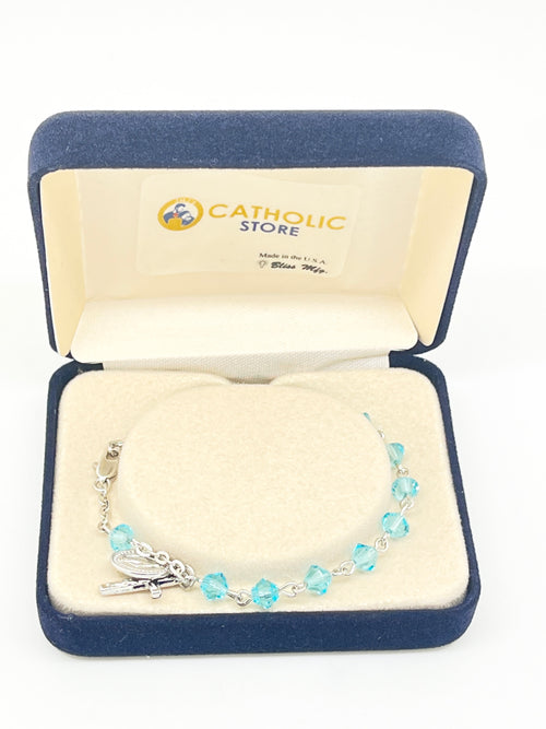 Aqua Rundel Crystal Rosary Bracelet 5MM - Unique Catholic Gifts
