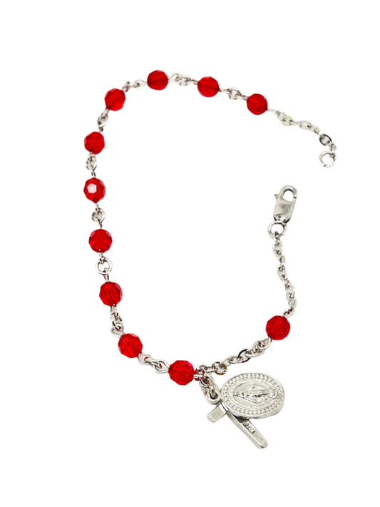 Ruby Crystal Rosary Bracelet 5MM - Unique Catholic Gifts