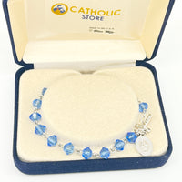 Sapphire Rundell Crystal Rosary Bracelet 6MM - Unique Catholic Gifts