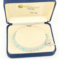 Aqua Rundel Crystal Rosary Bracelet 6MM - Unique Catholic Gifts