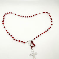 Our Lady of Lourdes Ruby Crystal beads Silver-Plated Rosary 6mm - Unique Catholic Gifts