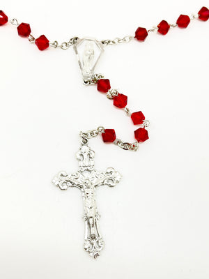 Our Lady of Lourdes Ruby Crystal beads Silver-Plated Rosary 6mm - Unique Catholic Gifts