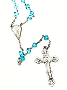 Our Lady of Lourdes Aqua Rundel Crystal beads Silver-Plated Rosary 6mm - Unique Catholic Gifts