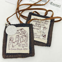 Brown Scapular with St. Benedict  & Crucifix Medals. (Wool) with Pamphlets - Unique Catholic Gifts