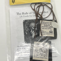Brown Scapular with St. Benedict  & Crucifix Medals. (Wool) with Pamphlets - Unique Catholic Gifts