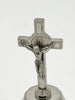 St. Benedict Auto Crucifix White Enamel and Silver 2 " - Unique Catholic Gifts