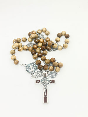 Saint Benedict Italian Wood Rosary 8mm - Unique Catholic Gifts