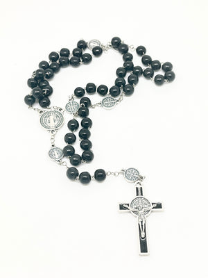 Saint Benedict Italian Black Wood Rosary 8mm - Unique Catholic Gifts