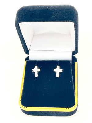 Cubic Zirconia and Sterling Silver Cross Earrings 1/2