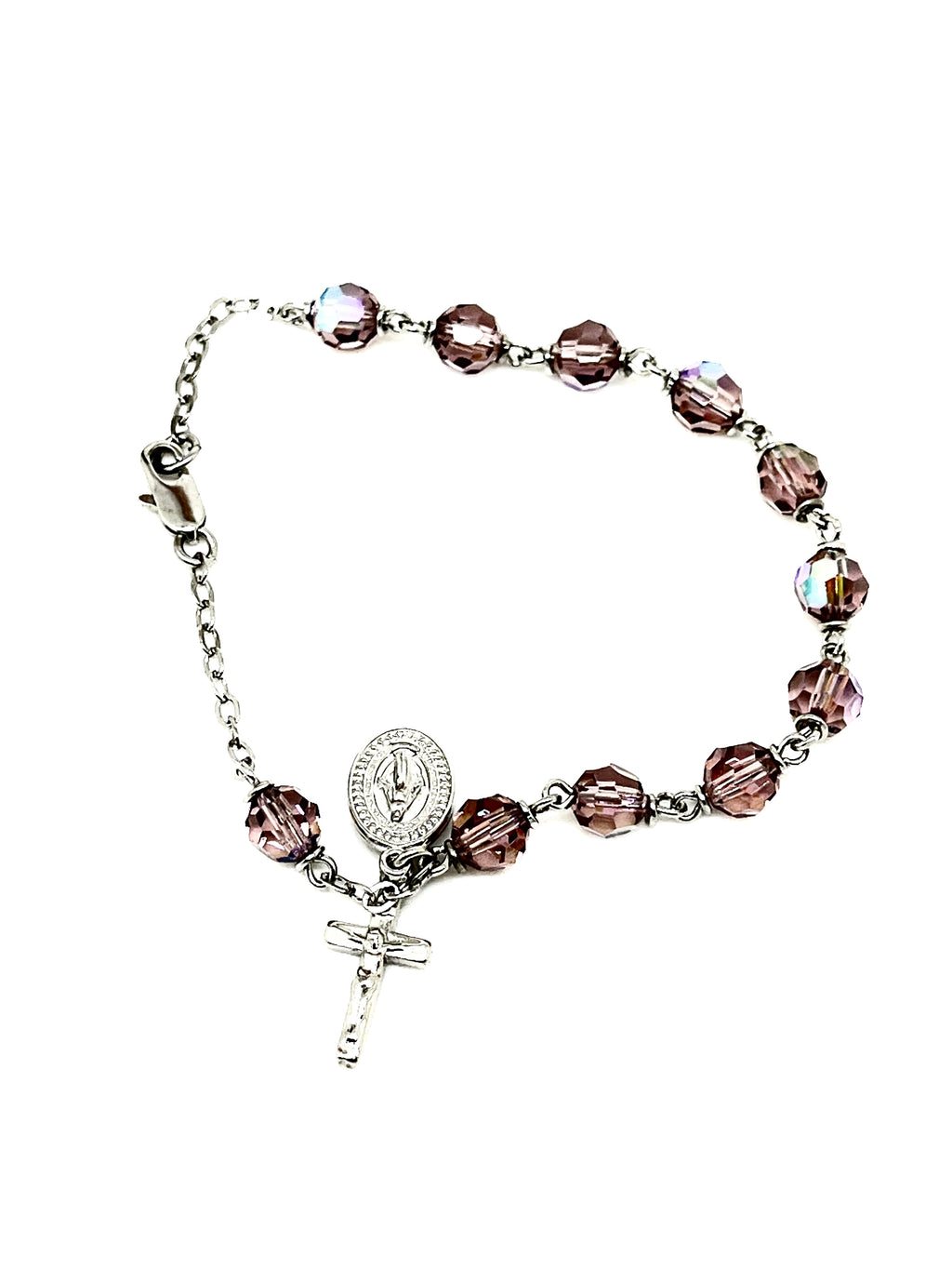 Light Amethyst Crystal Rosary Bracelet 6MM - Unique Catholic Gifts