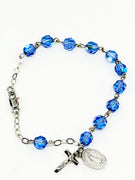 Blue Sapphire Crystal Rosary Bracelet 6MM - Unique Catholic Gifts