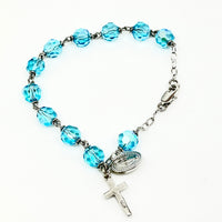 Aqua Crystal Rosary Bracelet 7MM - Unique Catholic Gifts