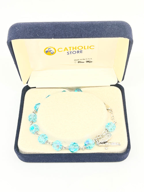 Aqua Crystal Rosary Bracelet 7MM - Unique Catholic Gifts