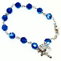 Blue Sapphire Crystal Rosary Bracelet 7MM - Unique Catholic Gifts