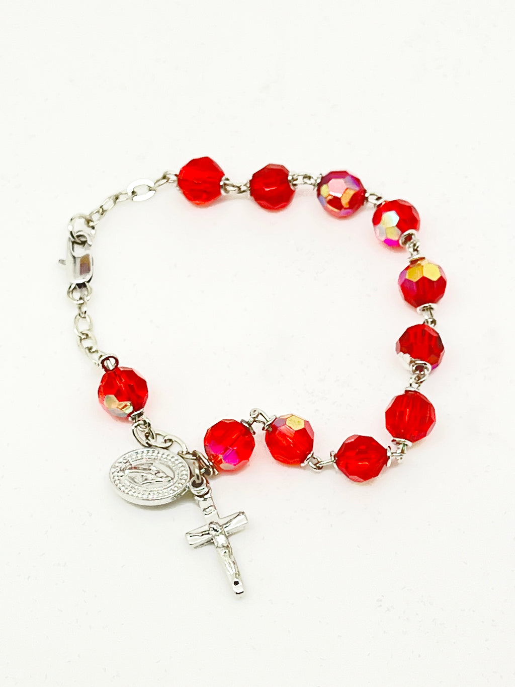 Ruby Red Crystal Rosary Bracelet 7MM - Unique Catholic Gifts